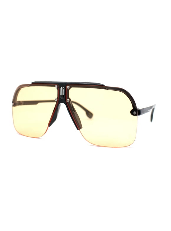 Mens Rimless Half Rim Oversized Mobster Rectangle Racer Plastic Sunglasses Black - Light Brown