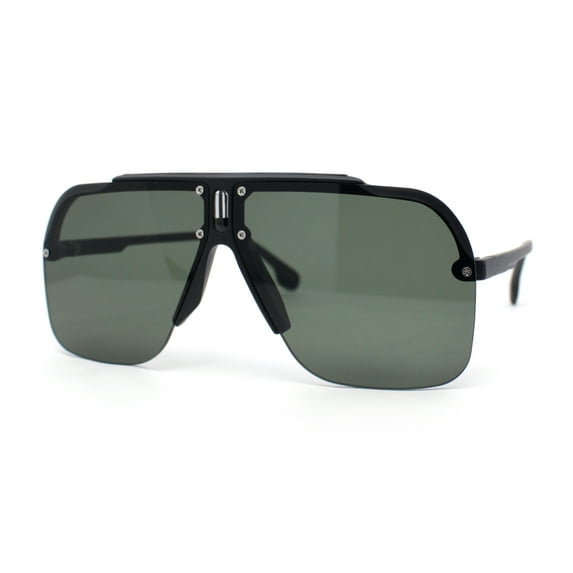 Mens Rimless Half Rim Oversized Mobster Rectangle Racer Plastic Sunglasses Matte Black - Green