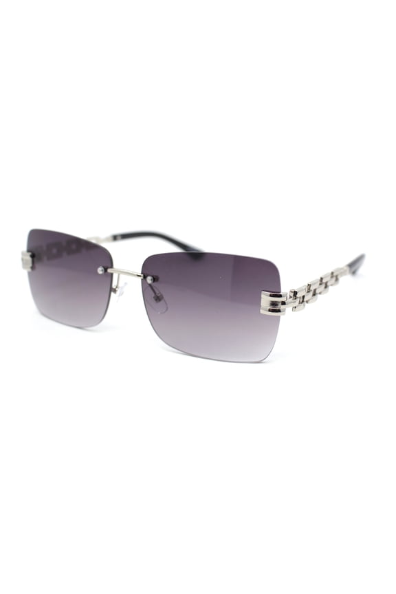 Mens Rimless Luxury Metal Jewel Chain Link Arm Fashion Sunglasses Silver - Smoke