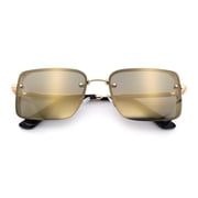 Mens Rimless Narrow Rectangle Dimensional Metal Frame Sunglasses Gold - Gold Mirror