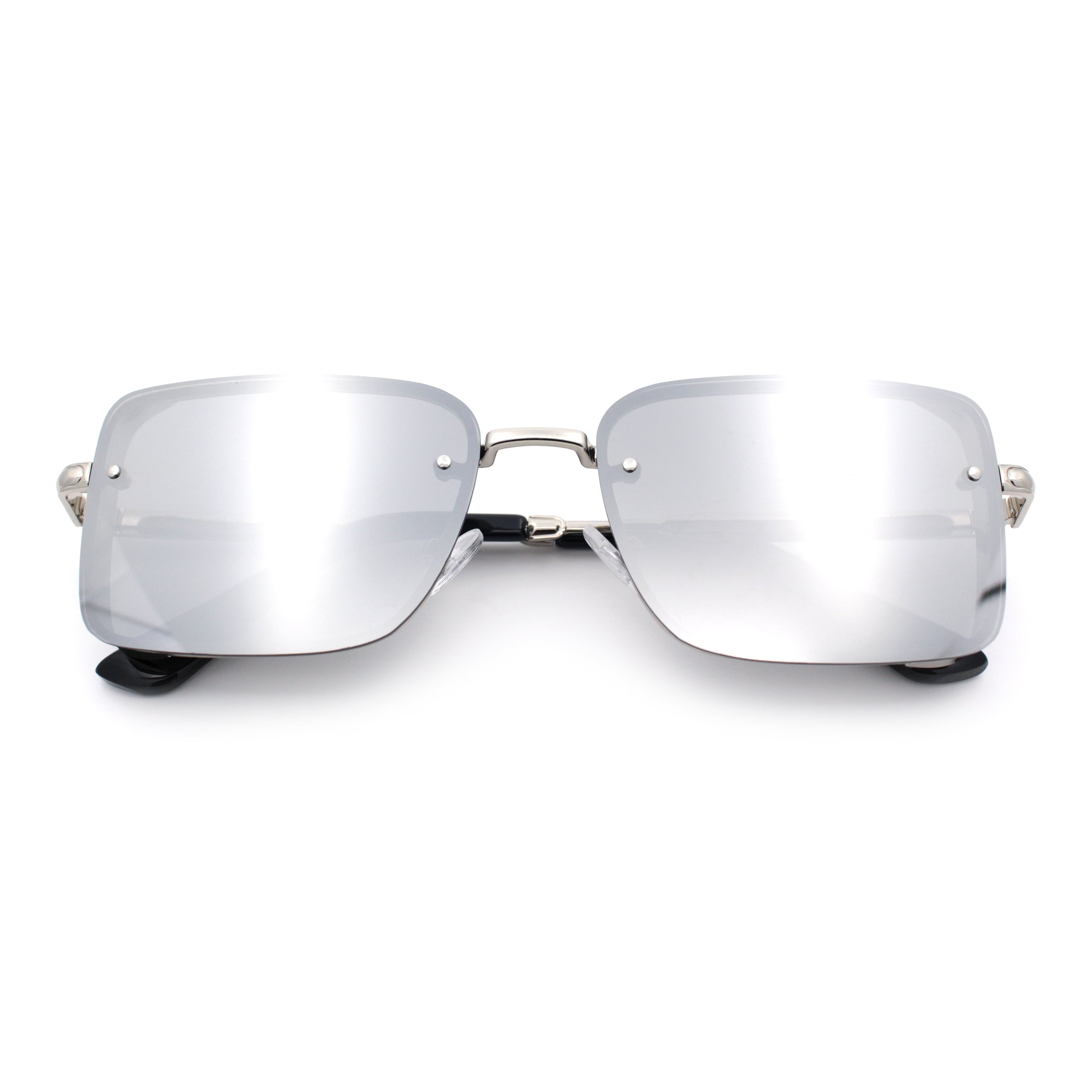 Mens Rimless Narrow Rectangle Dimensional Metal Frame 