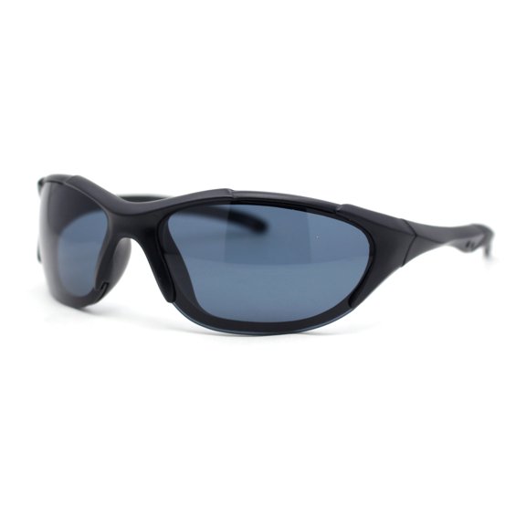 Mens Rimless Oval Round Sport Wrap Around Plastic Y2K Sunglasses Matte Black - Black