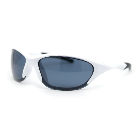 Mens Rimless Oval Round Sport Wrap Around Plastic Y2K Sunglasses White - Black