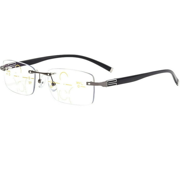 Mens Rimless Progressive Reading Glasses 2.50 Multifocus Blue Light Blocking Business Gunmetal Rectangular Readers +2.50 Strength