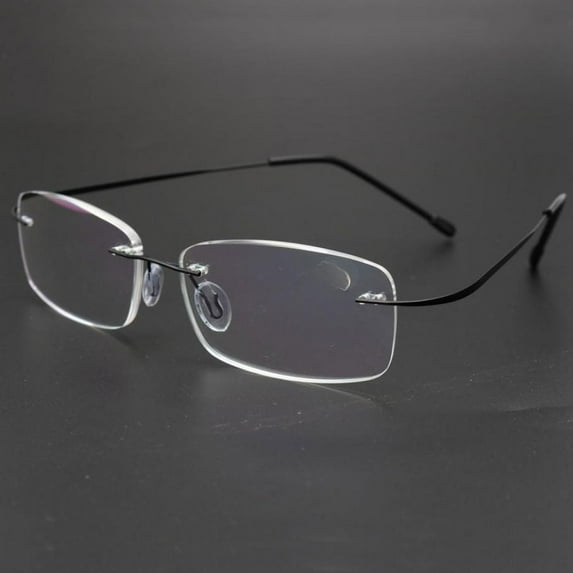 Mens Rimless Rectangle Black Light Weight Reading Glasses 3.50 Anti-blue Light Classic Business Readers Flexible Metal Presbyopic Eyeglasses +3.5