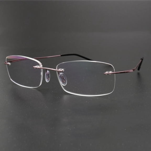 Mens Rimless Rectangle Pink Light Weight Reading Glasses 3.00 Anti-blue Light Classic Business Readers Flexible Metal Presbyopic Eyeglasses +3.0