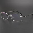 thumbnail image 1 of Mens Rimless Rectangle Silver Light Weight Reading Glasses 2.00 Anti-blue Light Classic Business Readers Flexible Metal Presbyopic Eyeglasses +2.0, 1 of 6