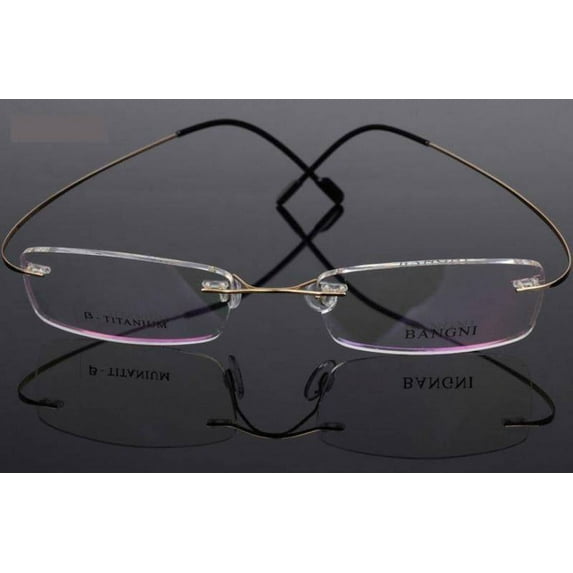 Mens Rimless Rectangle Titanium Flexible Lightweight Optical Eyeglass Frames Rx