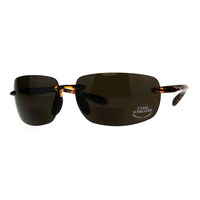 Mens Rimless Warp Sport Sunglasses With Bifocal Reading Lenses