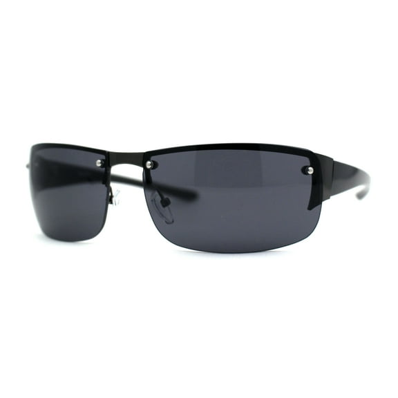 Mens Rimless Wrap Narrow Rectangle 90s Metal Rim Designer OG Sunglasses Gunmetal Black