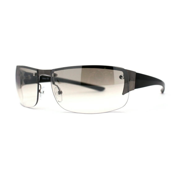 Mens Rimless Wrap Narrow Rectangle 90s Metal Rim Designer OG Sunglasses Silver Black Grey Clear