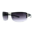 thumbnail image 1 of Mens Rimless Wrap Narrow Rectangle 90s Metal Rim Designer OG Sunglasses Silver Black Smoke, 1 of 4