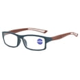 thumbnail image 1 of Mens Rimmed Sport Reading Glasses +2.5, Womens Blue Light Blocking Plastic Dark Blue Frame Brown Temple Readers 2.5, 1 of 4