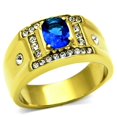 thumbnail image 1 of Mens Ring Gold Blue Round Stainless Steel Ring with Synthetic Sapphire in Montana, 1 of 7