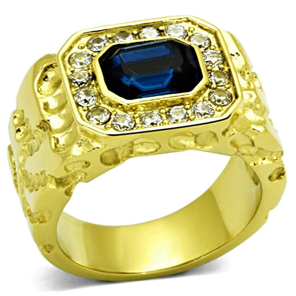 Mens Ring Gold Nugget Style Stainless Steel Ring with Top Grade Crystal