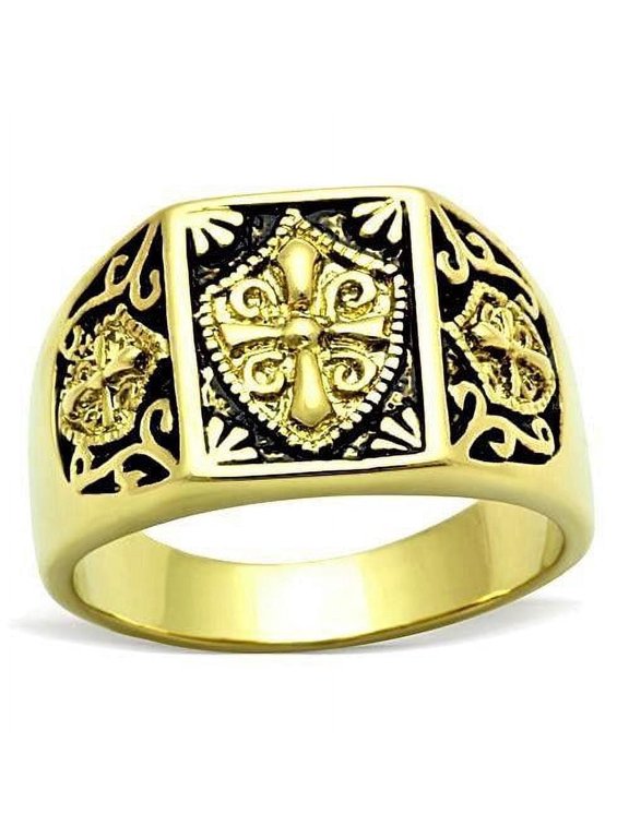 Mens Ring Gold and Black Stainless Steel Ring with Epoxy in Jet