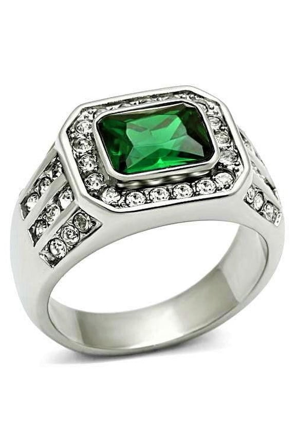 Mens Ring Green Emerald 3.45 Ct Stainless Steel