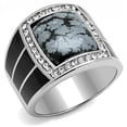 thumbnail image 1 of Mens Ring Rectangular Black Grey Stainless Steel Ring with Semi-Precious Snowflake Obsidian in Jet, 1 of 7
