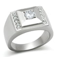 thumbnail image 1 of Mens Ring Round Cut Squared Stainless Steel Ring with AAA Grade CZ in Clear, 1 of 7