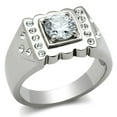 thumbnail image 1 of Mens Ring Round Cut Unique Stainless Steel Ring with AAA Grade CZ in Clear, 1 of 7