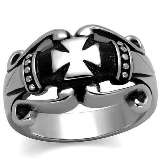 Mens Ring Silver Black Cross Stainless Steel Ring