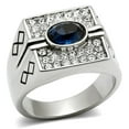 thumbnail image 1 of Mens Ring Silver Blue Stainless Steel Ring with Top Grade Synthetic Sapphire in Montana, 1 of 7