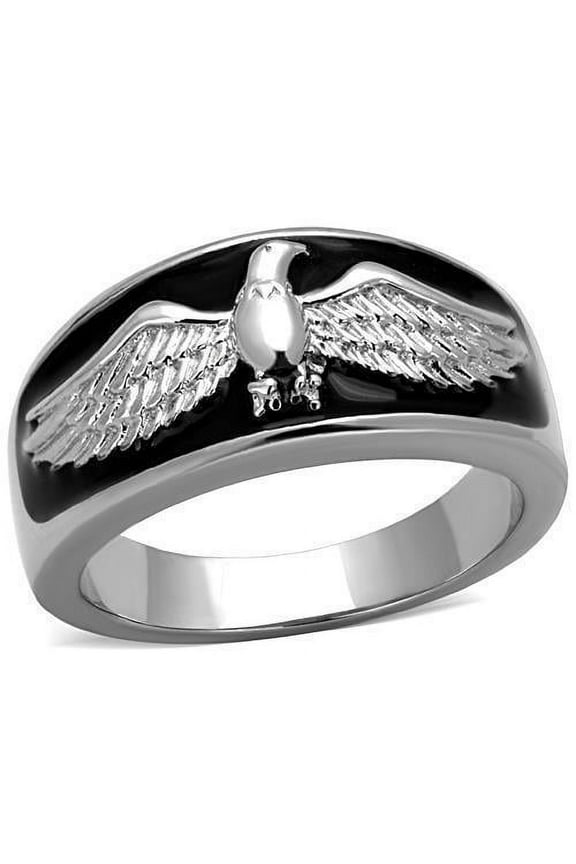 Mens Ring Silver Eagle Stainless Steel Ring with Epoxy in Jet