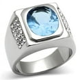 thumbnail image 1 of Mens Ring Silver Round Stainless Steel Ring with Synthetic Aquamarine Light Sapphire, 1 of 7