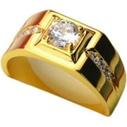 KASAKI Mens Rings Stainless Steel Square Zircon Signet Rings 18K Gold Rings AAA Cubic Zirconia Engagement Wedding Mens Rings Signet Rings Gold Plated Rings Stainless Steel Iced Out Rings