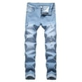 thumbnail image 1 of Mens Ripped Jeans Biker Leg Fashion Fit Stretch Slim Destroyed Denim Jeans, 1 of 5