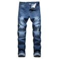 thumbnail image 1 of Mens Ripped Jeans Biker Leg Fashion Fit Stretch Slim Destroyed Denim Jeans, 1 of 5