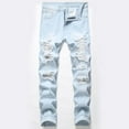 thumbnail image 1 of Mens Ripped Jeans,Distressed Destroyed Fit Straight Leg Denim Pant with Holes Men's Fashion Have Pockets Button Zipper Personality Denim Trend Jeans, 1 of 9
