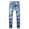 thumbnail image 1 of Mens Ripped Jeans, Distressed Destroyed Slim Fit Straight Leg Denim Pants Ripped Slim Straight Leg Denim Pants, 1 of 5
