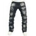 thumbnail image 1 of Mens Ripped Pants Destroy Casual Fall Loose Pants Solid Color Straight Leg Pocket Pants Black, 1 of 9