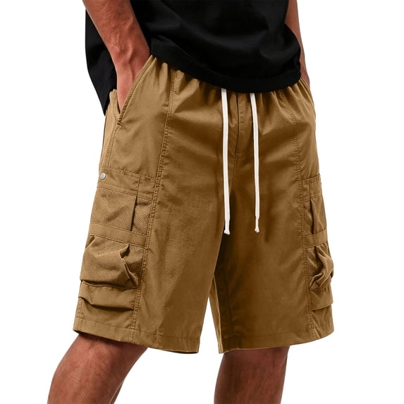 Mens Ripstop Cargo Shorts 10" Inseam Quick Dry Outdoor Short Pants Elastic Waist Knee Length Summer Hiking Workwear Daily Wear