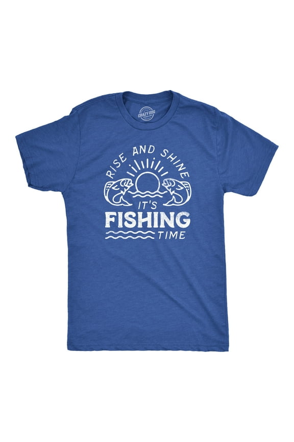Mens Rise and Shine Its Fishing Time T Shirt Funny Fisherman Tee for Guys Graphic Tees