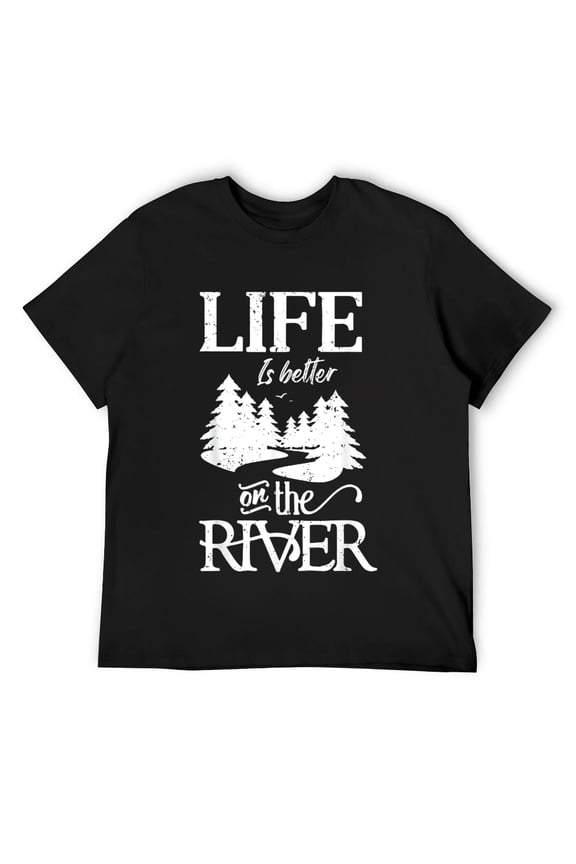 Mens River Floating Quote Life Camping Lover T-Shirt Black