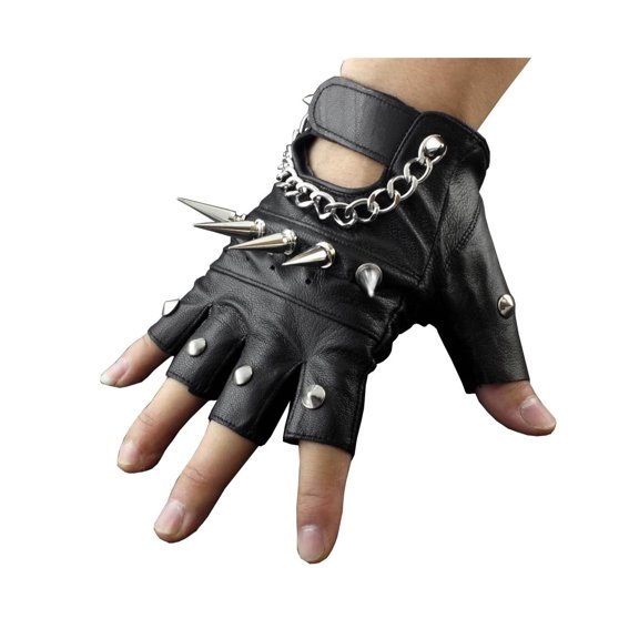 Mens Rivet Spike Punk Rocker Driving Motorcycle Biker Leather Fingerless Gloves