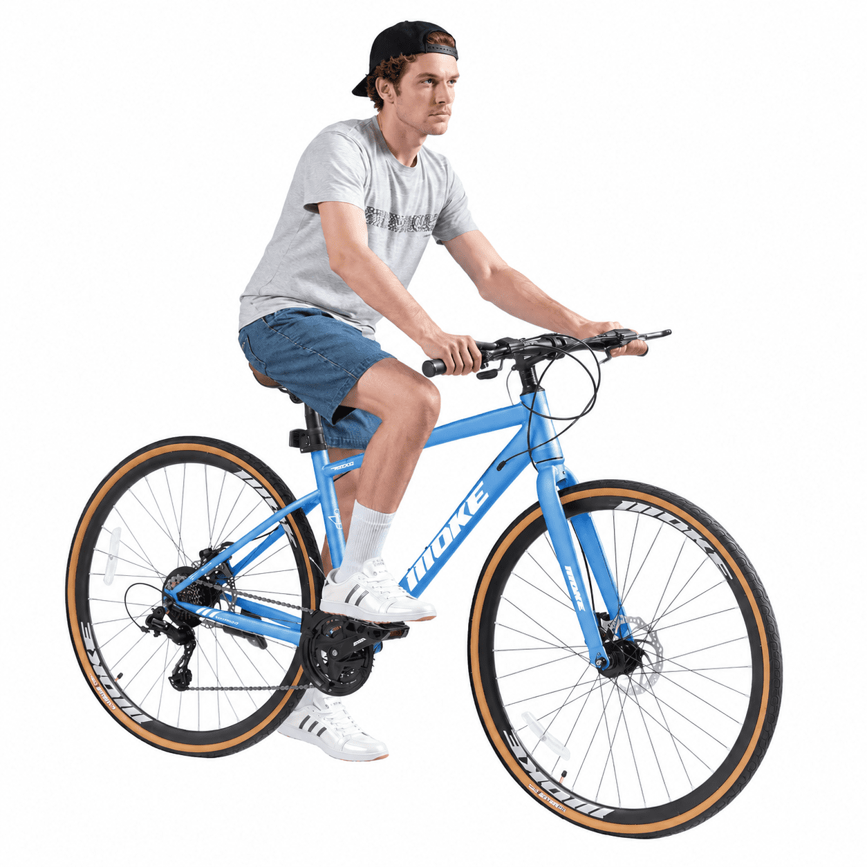 Men's 700C 24-Speed Hybrid Road Bike, Dual Disc Brakes, City