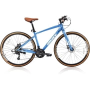 Mens Road Bike, NEORIVER 700C 24-Speed Hybrid Bike for Adults, Features Dual Disc Brakes, Trigger Shifting, Internal Wiring & Lightweight Frame for City Commuting