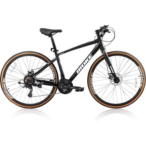 Mens Road Bike, NEORIVER 700C 24-Speed Hybrid Bike for Adults, Features Dual Disc Brakes, Trigger Shifting, Internal Wiring & Lightweight Frame for City Commuting