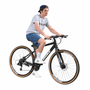 Mens 700C 24-Speed Hybrid Road Bike, Dual Disc Brakes, City Commuter