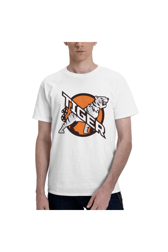 Mens Roaring Tiger T-Shirt Premium 100% Cotton Short Sleeve T-Shirt Tee Crew Neck Casual Tshirt Tee,White,S