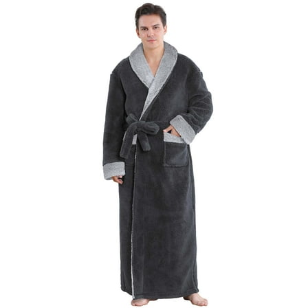 Mens Robe: AMITOFO Cozy Warm Soft Plush Fleece Robes for Men Long Length - Thick Winter Spa Bathrobe for Men Gifts with Pocket Gray, L