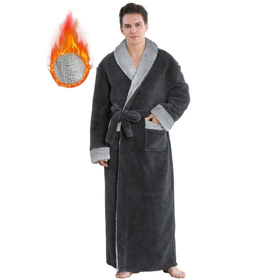 Mens Robe: AMITOFO Cozy Warm Soft Plush Fleece Robes for Men Long Length - Thick Winter Spa Bathrobe for Men Gifts with Pocket Gray, M