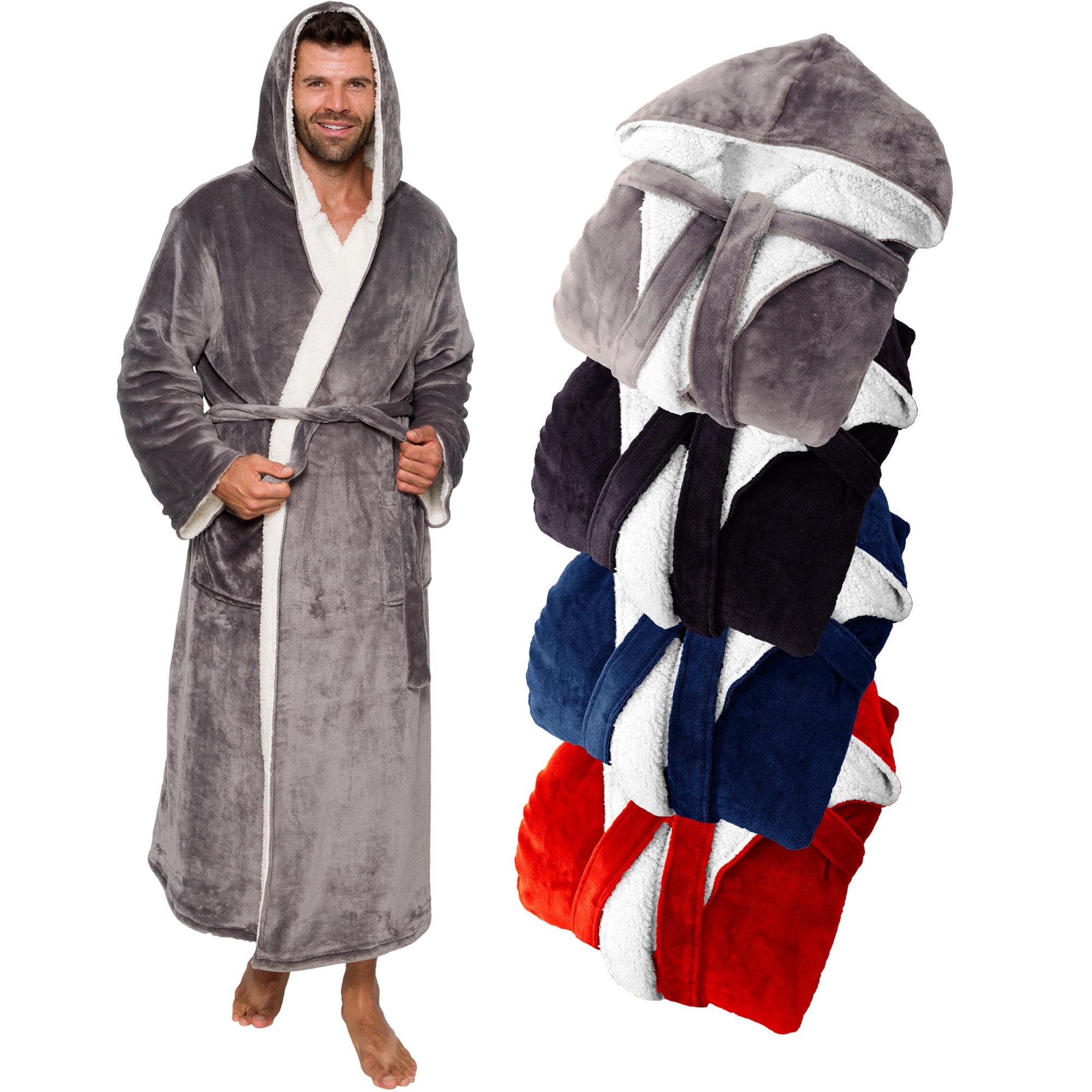 Mens Robe Big & Tall Sherpa Lined Hooded Robe (XX Large/XXX Large ...