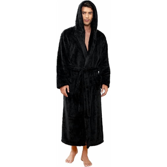 Mens Robe Big and Tall with Hood, Full Length Plush for Men Long Fleece Bathrobe
