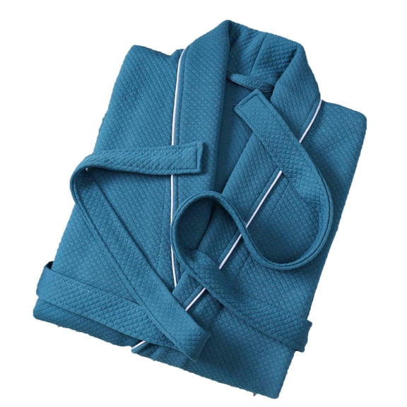 Mens Robe Hooded Shawl Collar Ankle Length Long Luxurious Housecoat Waffle Rib Knitted Comfy Bathrobe Home Nightgown