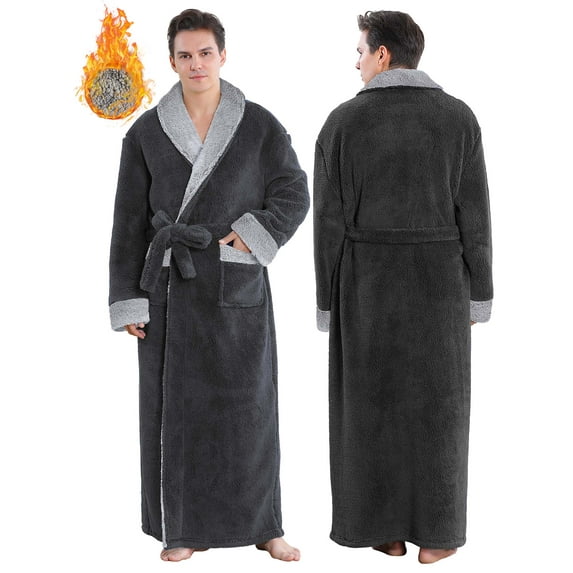 Mens Robe, PUTUO Robes for Men, Soft Plush Full Length Robe Winter Warm Fuzzy Luxury Spa Dressing Gown with Pockets Shawl Collar Housecoat