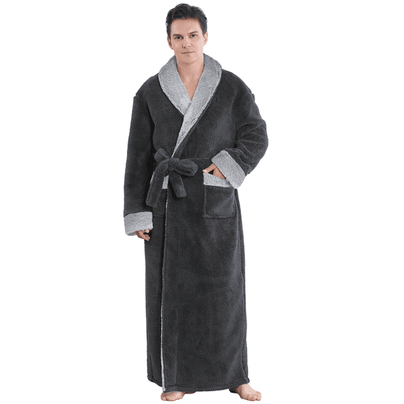 Mens Robe, PUTUO Robes for Men, Soft Plush Full Length Robe Winter Warm Fuzzy Luxury Spa Dressing Gown with Pockets Shawl Collar Housecoat